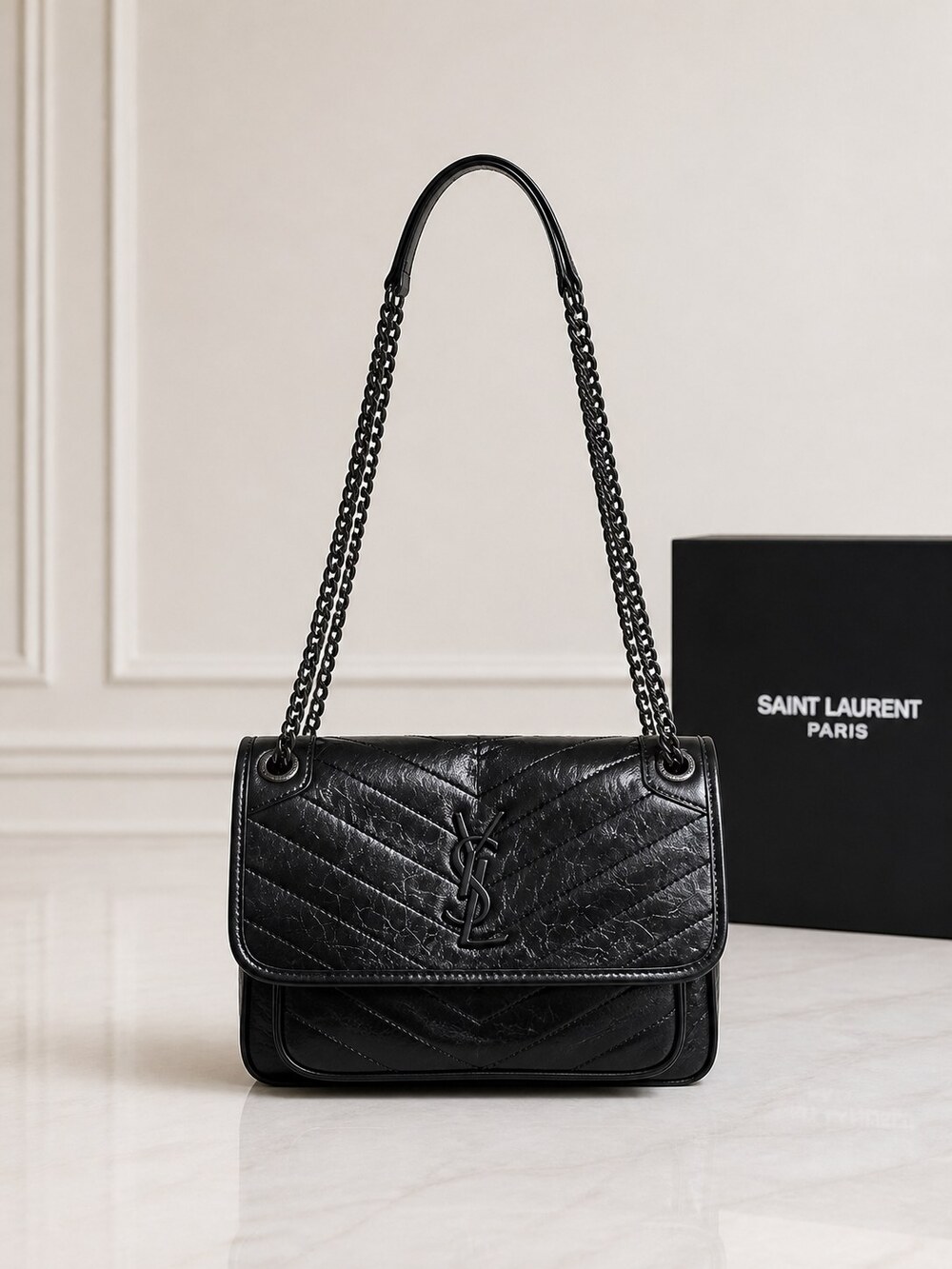 Yves Saint Laurent Black Calfskin Shoulder Carry Bag | Niki Medium